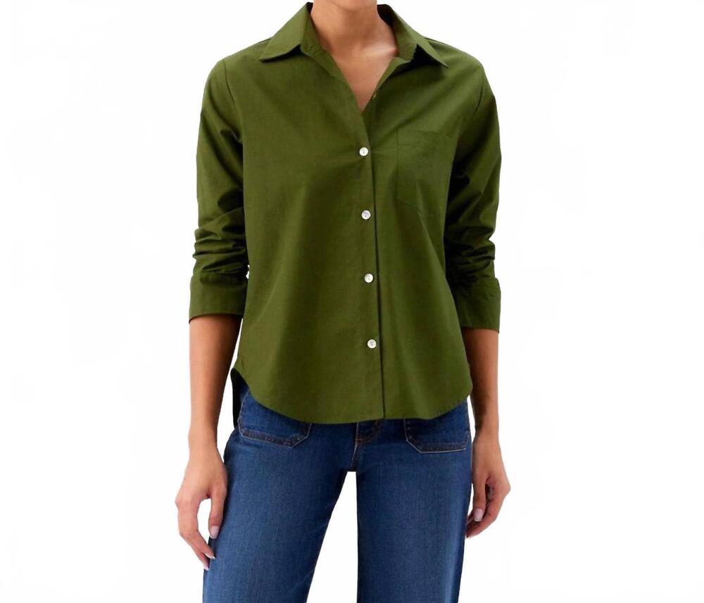 NEW KAREN KANE ruched sleeve button-up shirt in olive